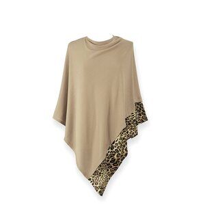 4959 Leopard Trim Poncho | Lightweight Knit Fashionable Shawl Wrap